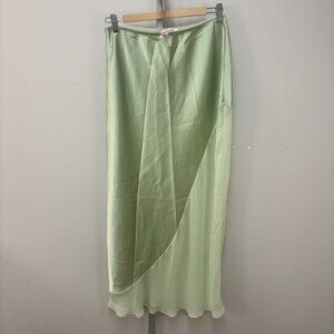 Lounge Slip Skirt 6 Green Satin Sheer Maxi Dainty Chiffon Panel Lace Trim Bow